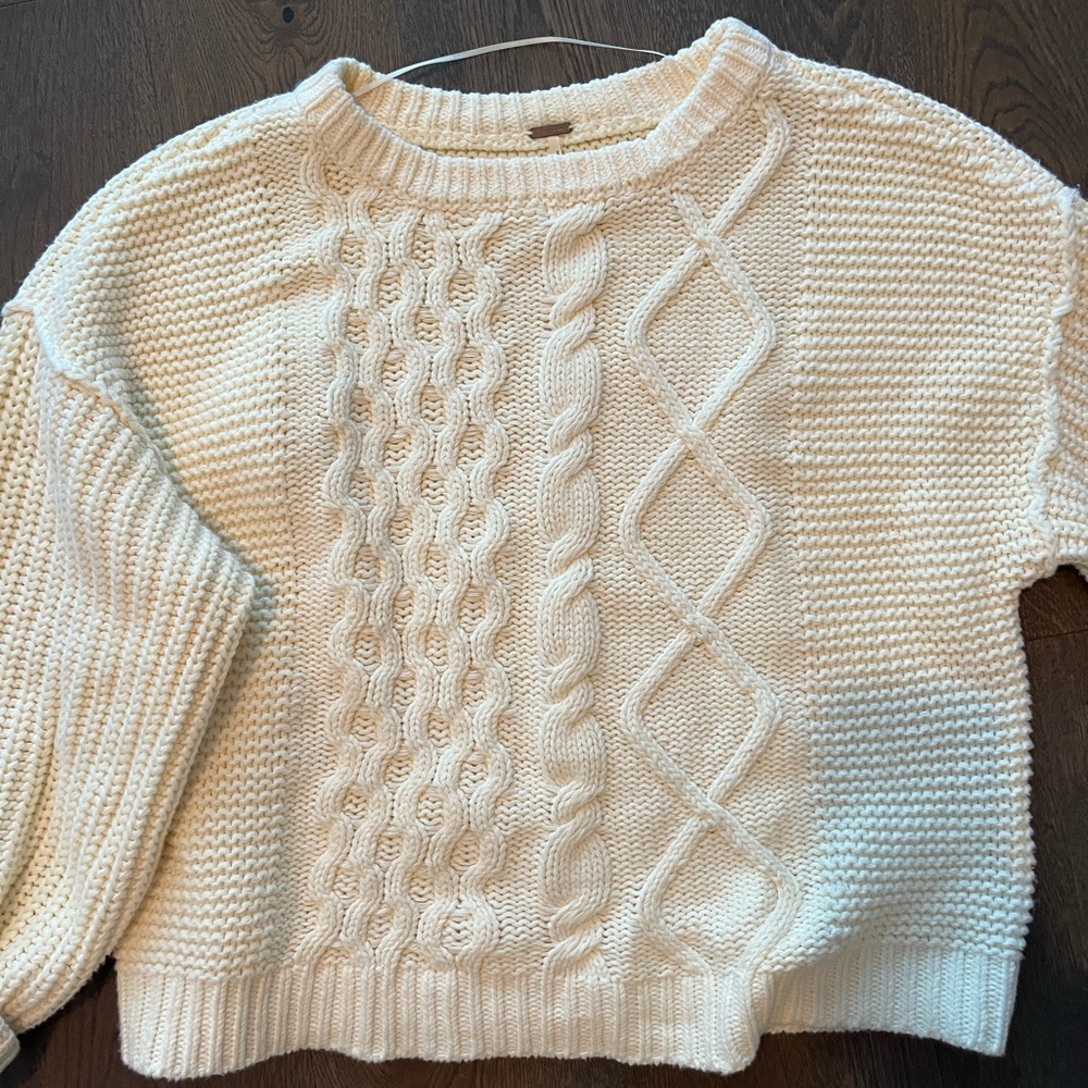 Free People Cream Cable Knit Sweater